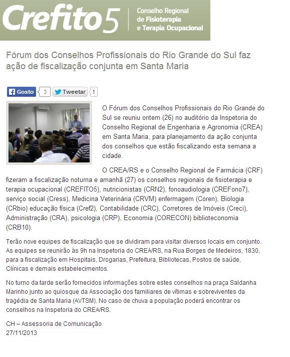 Fórum dos Conselhos Profissionais do RS faz ação de fiscalização conjunta em Santa Maria